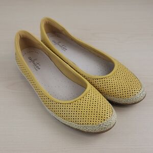 Clarks Mustard Perforated Flats